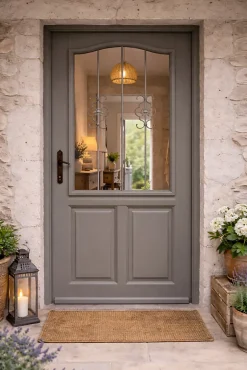 Gd Menuiseries Porte D'Entrée<Porte D'entrée Bois Vitrée Santiago Gris Marron Ral7039, H.200 X L.90 Côte Tableau, P.droit