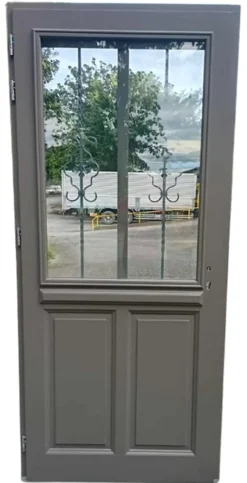Gd Menuiseries Porte D'Entrée<Porte D'entrée Bois Vitrée Santiago Gris Marron Ral7039, H.200 X L.90 Côte Tableau, P.droit