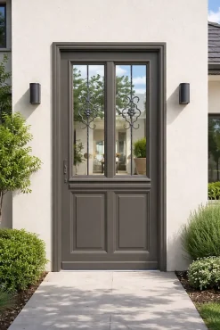 Gd Menuiseries Porte D'Entrée<Porte D'entrée Bois Vitrée Santiago Gris Marron Ral7039, H.200 X L.90 Côte Tableau, P.droit