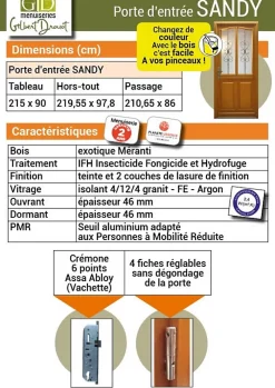 Gd Menuiseries Porte D'Entrée<Porte D'entrée Bois Vitrée Sandy, H.215xl.90 Côte Tableau, P.droit