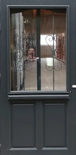 Gd Menuiseries Porte D'entrée Bois Vitrée Sabrina Gris Ral7016, H.215xl.90 Côte Tableau, P.droit- Porte D'Entrée