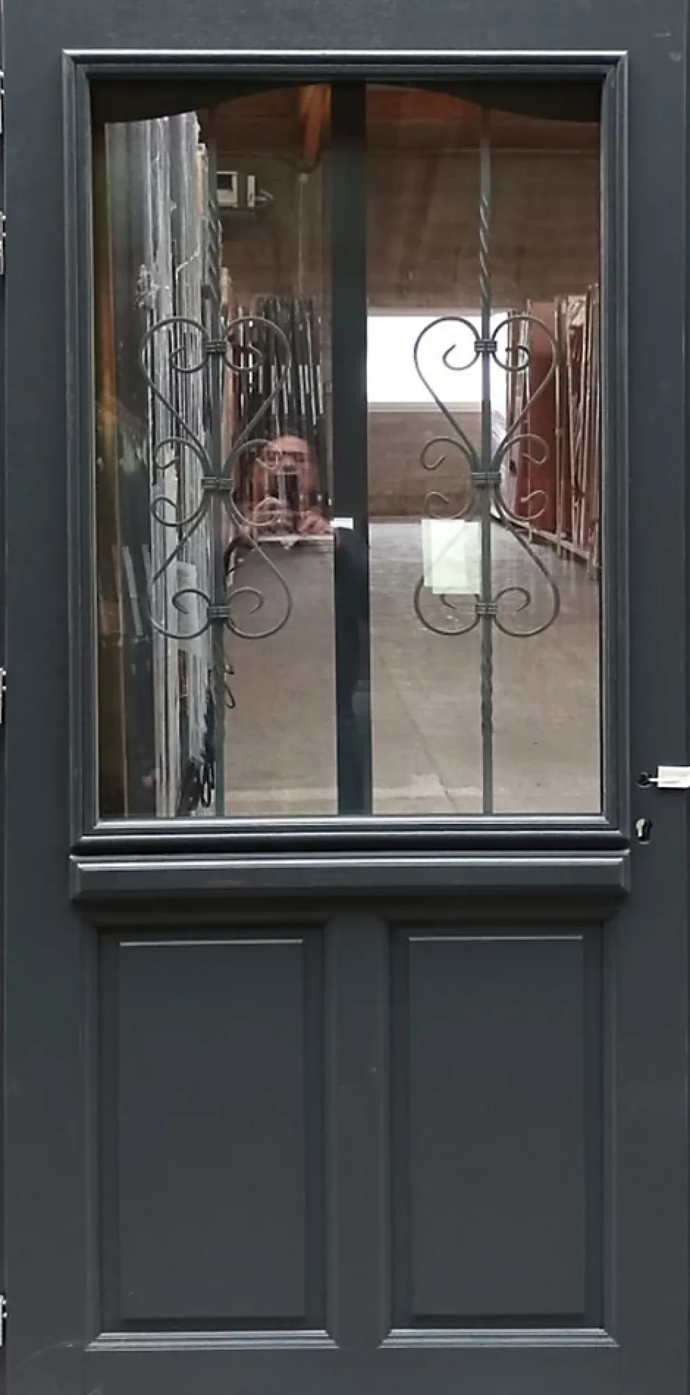Gd Menuiseries Porte D'entrée Bois Vitrée Sabrina Gris Ral7016, H.215xl.90 Côte Tableau, P.droit- Porte D'Entrée