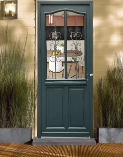 Gd Menuiseries Porte D'entrée Bois Vitrée Sabrina Gris Ral7016, H.215xl.90 Côte Tableau P.gauche- Porte D'Entrée