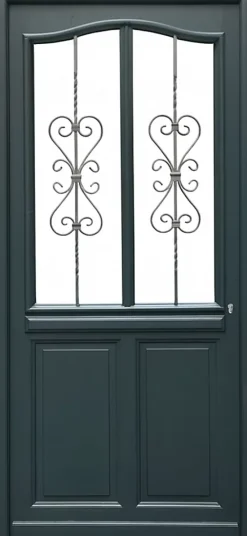 Gd Menuiseries Porte D'entrée Bois Vitrée Sabrina Gris Ral7016, H.215xl.90 Côte Tableau P.gauche- Porte D'Entrée