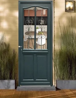 Gd Menuiseries Porte D'entrée Bois Vitrée Sabrina Gris Ral7016, H.215xl.90 Côte Tableau, P.droit, Poignée, Barillet- Porte D'Entrée