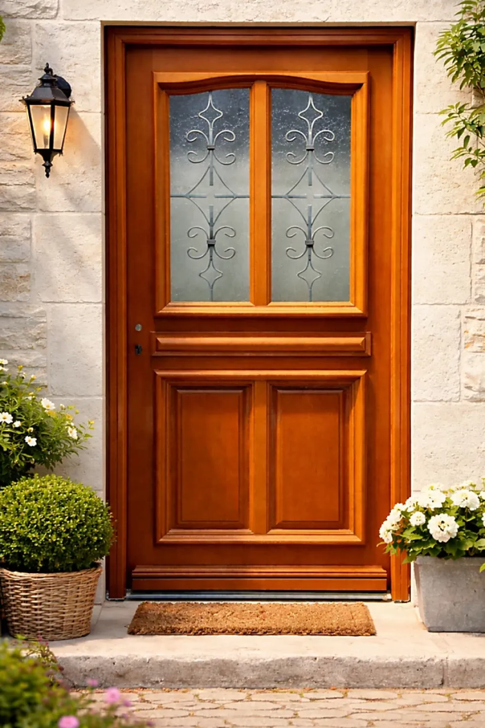 Gd Menuiseries Porte D'entrée Bois Vitrée Vauban, H.215xl.80 Côte Tableau P.droit Poignée, Barillet- Porte D'Entrée
