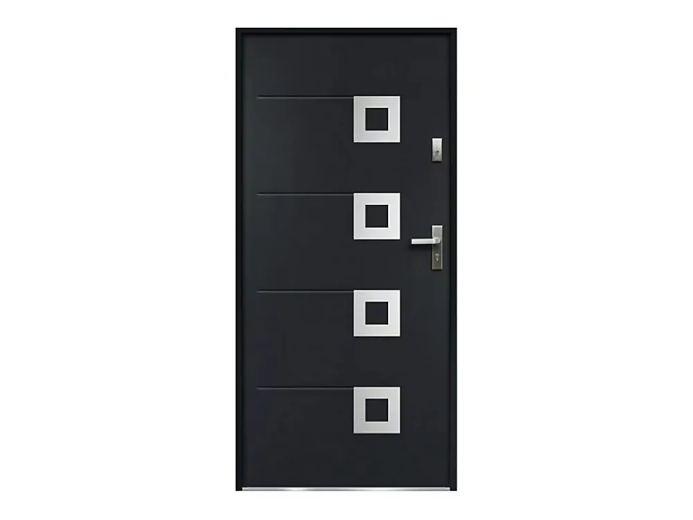 Vente-unique Porte D'Entrée<Porte d'entrée en acier avec inox L207 x L100 cm anthracite - épaisseur 55 mm - poussant gauche - TIFANA