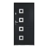 Vente-unique Porte d'entrée en acier avec inox H207 x L100 cm anthracite - épaisseur 55 mm - poussant droit - TIFANA- Porte D'Entrée