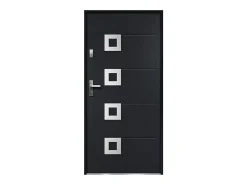 Vente-unique Porte d'entrée en acier avec inox H207 x L100 cm anthracite - épaisseur 55 mm - poussant droit - TIFANA- Porte D'Entrée