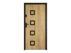 Vente-unique Porte d'entrée en acier avec inox H207 x L100 cm effet chêne - épaisseur 55 mm - poussant droit - TIFANA- Porte D'Entrée