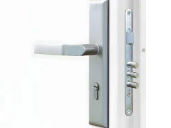 Vente-unique Porte d'entrée en acier avec inox H207 x L100 cm effet chêne - épaisseur 55 mm - poussant droit - TIFANA- Porte D'Entrée