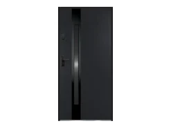 Vente-unique Porte d'entrée en acier pleine et inox H207 x L100 cm - verre fumé - noir et anthracite - épaisseur 55 mm - poussant droit - BRAGA- Porte D'Entrée