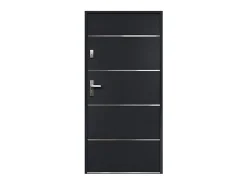 Vente-unique Porte d'entrée en acier pleine et inox H207 x L100 cm anthracite - épaisseur 55 mm - poussant droit - NAXARA- Porte D'Entrée