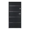 Vente-unique Porte d'entrée en acier pleine et inox H207 x L100 cm anthracite - épaisseur 55 mm - poussant gauche - NAXARA- Porte D'Entrée