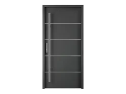 Vente-unique Porte D'Entrée<Porte d'entrée en acier pleine et inox H207 x L100 cm anthracite - épaisseur 68 mm - poussant droit - LUSADA