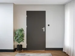 Vente-unique Porte D'Entrée<Porte d'entrée en acier pleine et inox H207 x L100 cm anthracite - épaisseur 68 mm - poussant droit - LUSADA