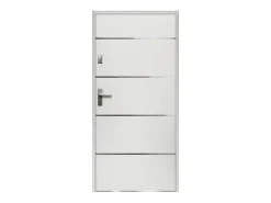 Vente-unique Porte d'entrée en acier pleine et inox H207 x L100 cm blanc - épaisseur 55 mm - poussant droit - NAXARA- Porte D'Entrée