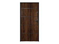 Vente-unique Porte d'entrée en acier pleine et inox H207 x L100 cm naturel foncé - épaisseur 55 mm - poussant gauche - NAXARA- Porte D'Entrée