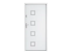 Vente-unique Porte d'entrée en acier pleine et inox H207 x L100 cm blanc - épaisseur 55 mm - poussant droit - TIFANA- Porte D'Entrée