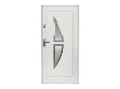 Vente-unique Porte d'entrée en acier vitrée avec inox H207 x L100 cm blanc - épaisseur 55 mm - poussant droit - COVAS- Porte D'Entrée