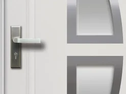 Vente-unique Porte d'entrée en acier vitrée avec inox H207 x L100 cm blanc - épaisseur 55 mm - poussant droit - COVAS- Porte D'Entrée