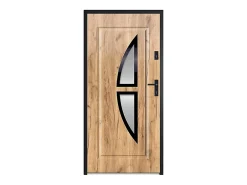 Vente-unique Porte D'Entrée<Porte d'entrée en acier vitrée et inox H207 x L100 cm effet chêne - épaisseur 55 mm - poussant gauche - COVAS