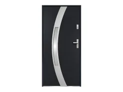 Vente-unique Porte D'Entrée<Porte d'entrée en acier vitrée avec inox H207 x L100 cm anthracite - épaisseur 55 mm - poussant gauche - TROFA