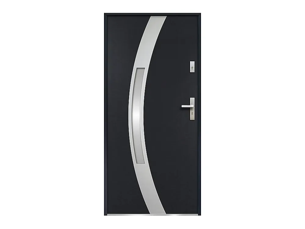 Vente-unique Porte D'Entrée<Porte d'entrée en acier vitrée avec inox H207 x L100 cm anthracite - épaisseur 55 mm - poussant gauche - TROFA