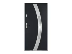 Vente-unique Porte d'entrée en acier vitrée avec inox H207 x L100 cm anthracite - épaisseur 55 mm - poussant droit - TROFA- Porte D'Entrée