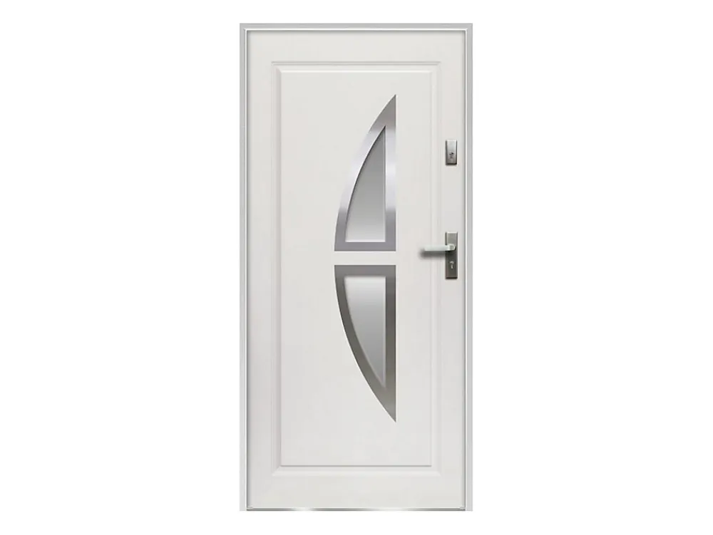 Vente-unique Porte D'Entrée<Porte d'entrée en acier vitrée avec inox H207 x L100 cm blanc - épaisseur 55 mm - poussant gauche - COVAS