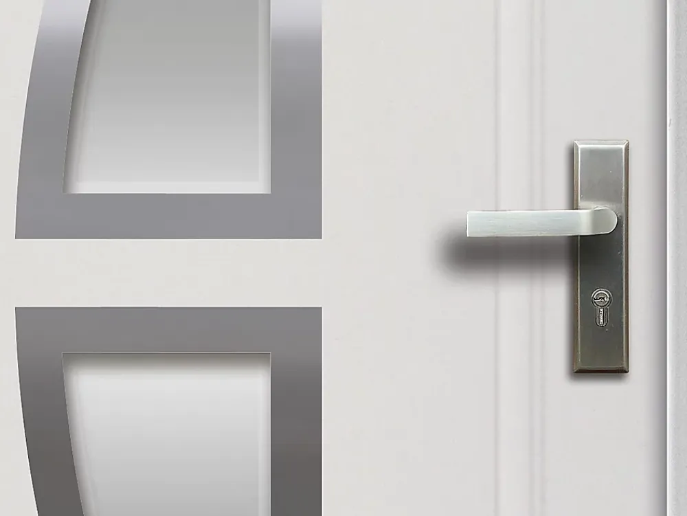 Vente-unique Porte D'Entrée<Porte d'entrée en acier vitrée avec inox H207 x L100 cm blanc - épaisseur 55 mm - poussant gauche - COVAS