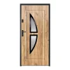 Vente-unique Porte D'Entrée<Porte d'entrée en acier vitrée et inox H207 x L100 cm effet chêne - épaisseur 55 mm - poussant droit - COVAS