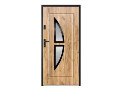 Vente-unique Porte D'Entrée<Porte d'entrée en acier vitrée et inox H207 x L100 cm effet chêne - épaisseur 55 mm - poussant droit - COVAS