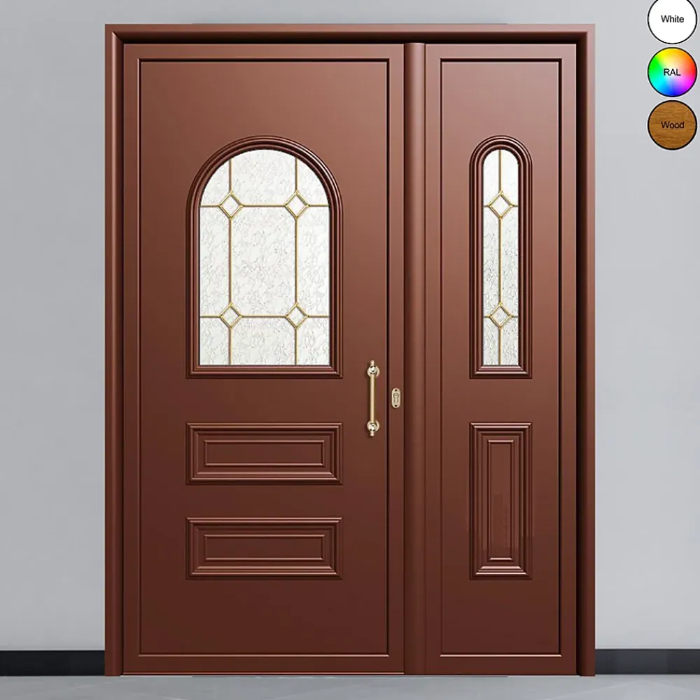 3 in 1 Porte d'entrée en aluminium CLASSIC DESIGN 2305-3661 RAL 8000 ( L.: 150 cm x H.: 215 cm)- Porte D'Entrée