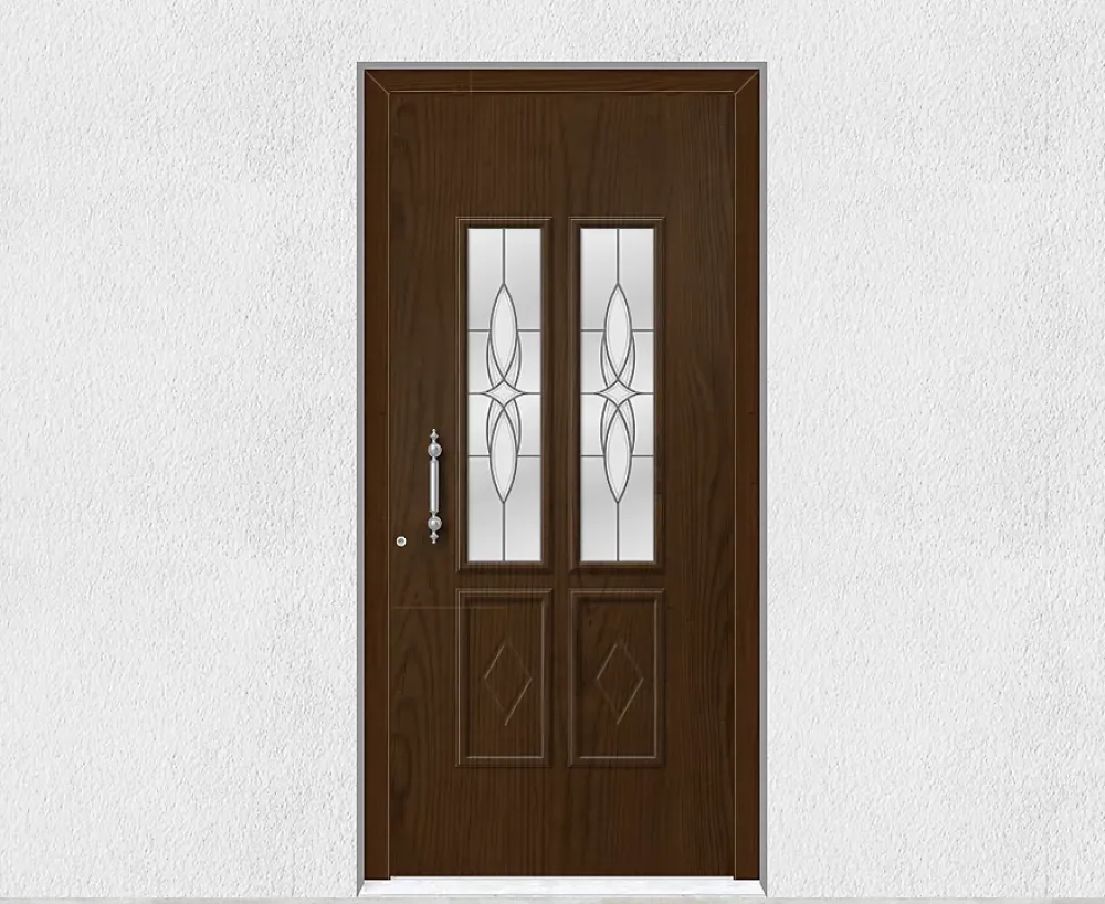 3 in 1 Porte d'entrée en aluminium TRADITIONAL DESIGN 5022-1110-9 Imitation bois Ep.55mm (L.:850mm x H.:2150mm)- Porte D'Entrée