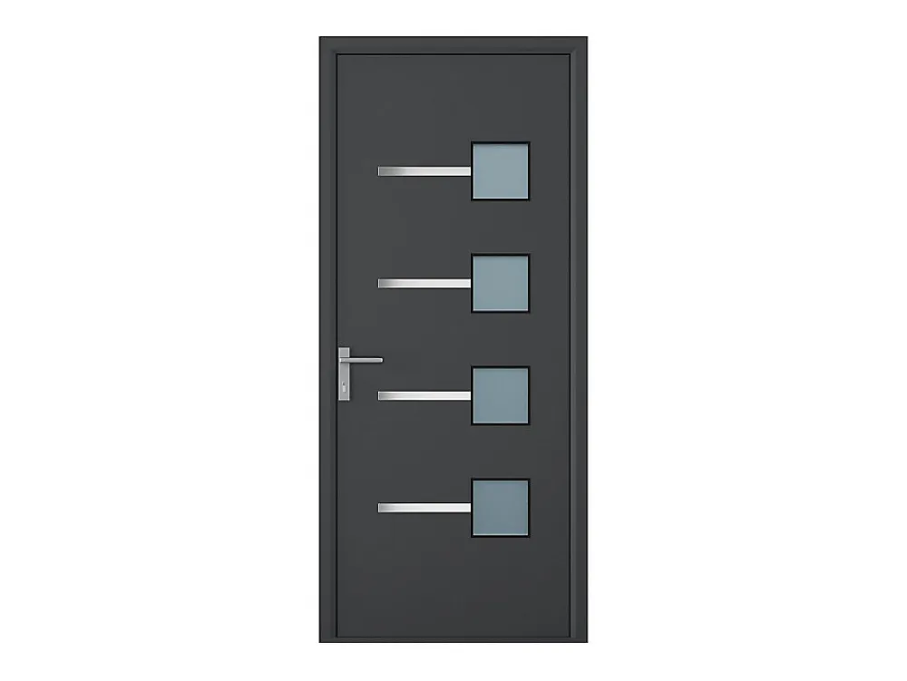 Vente-unique Porte d'entrée en aluminium H218 x L96 cm anthracite - épaisseur 65 mm - poussant droit - AMARES- Porte D'Entrée