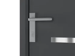 Vente-unique Porte d'entrée en aluminium H218 x L96 cm anthracite - épaisseur 65 mm - poussant droit - AMARES- Porte D'Entrée