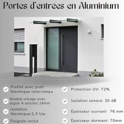 3 in 1 Porte d'entrée en aluminium CLASSIC DESIGN 3107 RAL1019 ( L.: 90 cm x H.: 200 cm)- Porte D'Entrée