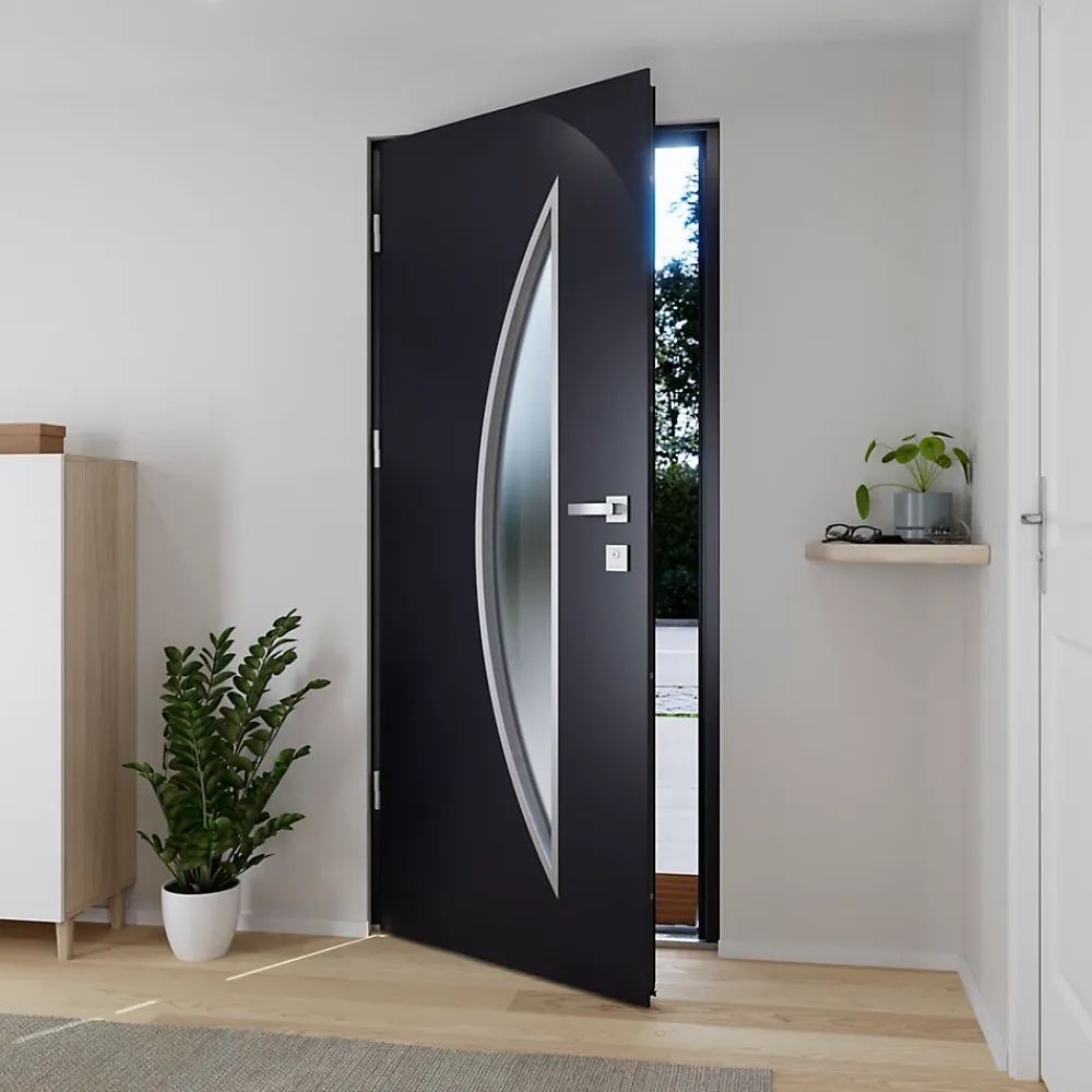 Fortia Porte D'Entrée<Porte d'entrée acier gris RAL 7016 Ricardi 96 x h.218 cm poussant droit
