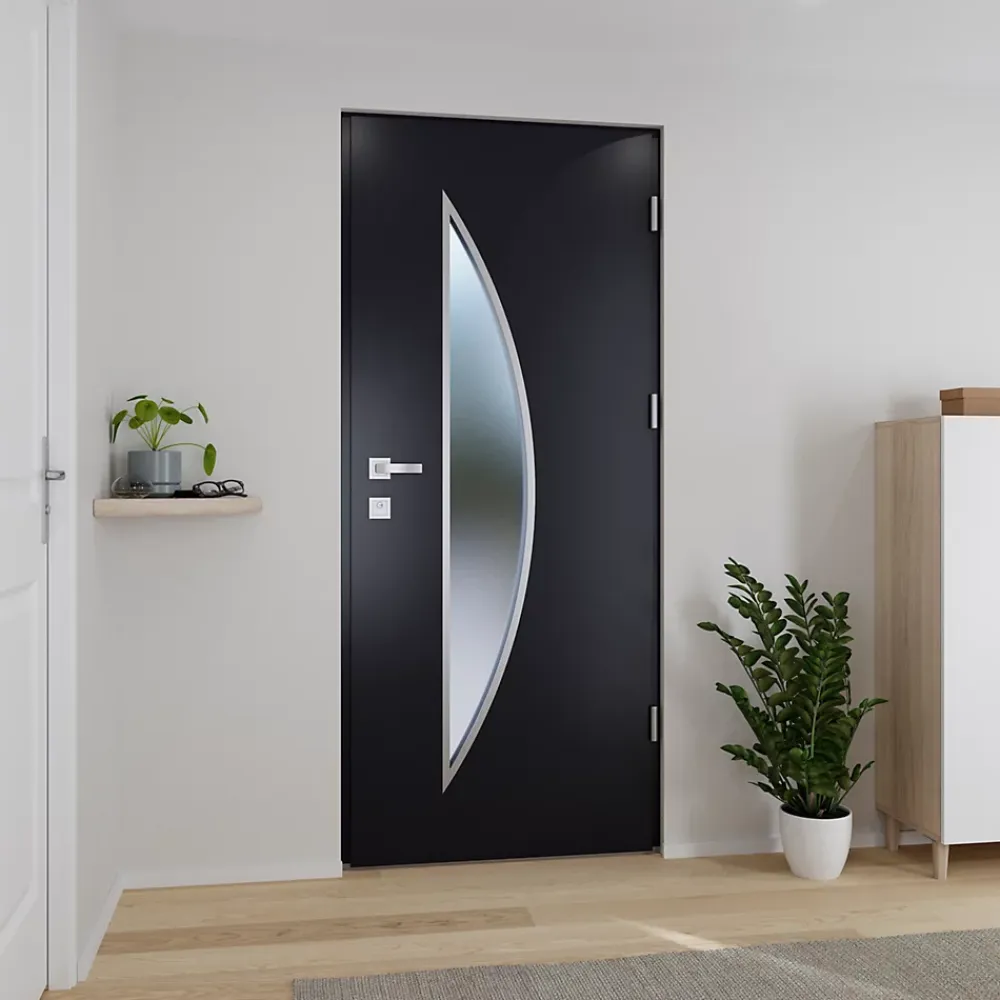 Fortia Porte D'Entrée<Porte d'entrée acier gris RAL 7016 Ricardi 96 x h.218 cm poussant droit