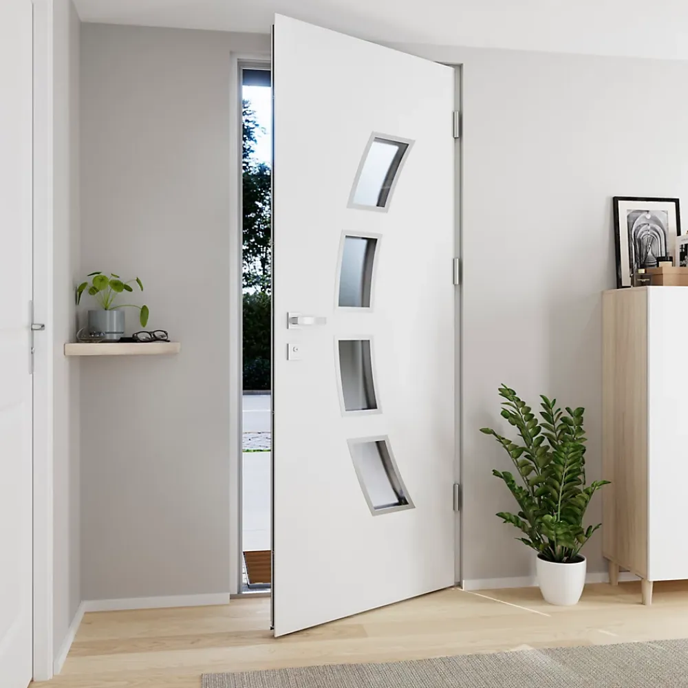 Fortia Porte d'entrée acier blanc RAL 9003 Valtos 96 x h.218 cm poussant gauche- Porte D'Entrée