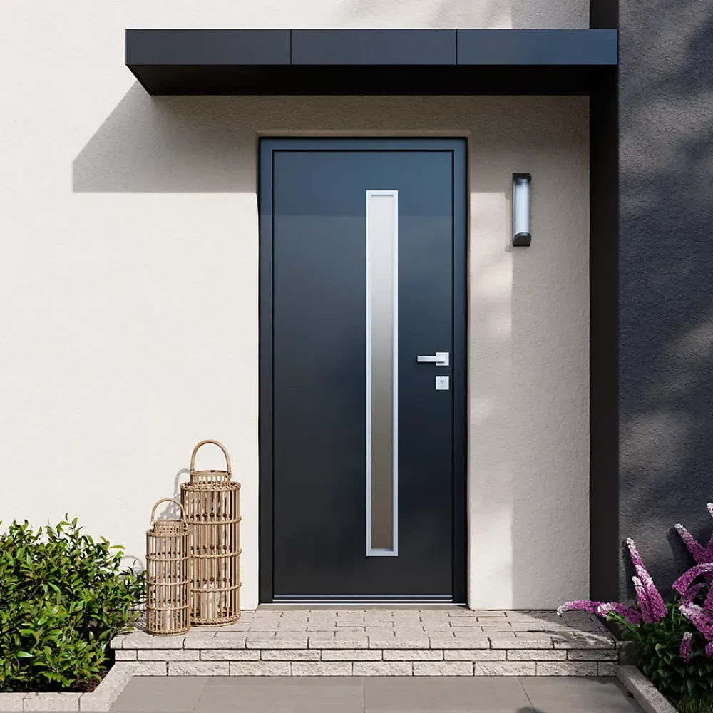 Fortia Porte d'entrée acier gris RAL 7016 Pasni 96 x h.218 cm poussant gauche- Porte D'Entrée