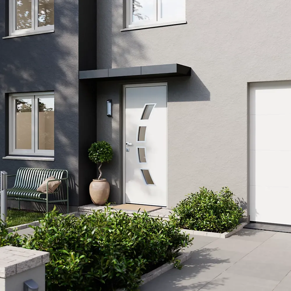 Fortia Porte d'entrée acier blanc RAL 9003 Valtos 96 x h.218 cm poussant droit- Porte D'Entrée