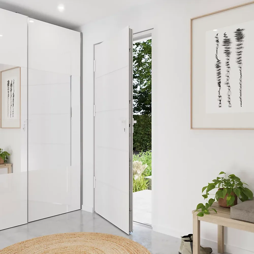Fortia Porte d'entrée alu blanc RAL 9003 Madryn 96 x h.218 cm poussant droit- Porte D'Entrée