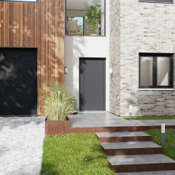 Fortia Porte d'entrée alu gris RAL 7021 Kapas 96 x h.218 cm poussant droit- Porte D'Entrée