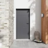 Fortia Porte d'entrée alu gris RAL 7021 Madryn 96 x h.218 cm poussant gauche- Porte D'Entrée