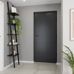 Fortia Porte d'entrée alu gris RAL 7021 Madryn 96 x h.218 cm poussant gauche- Porte D'Entrée