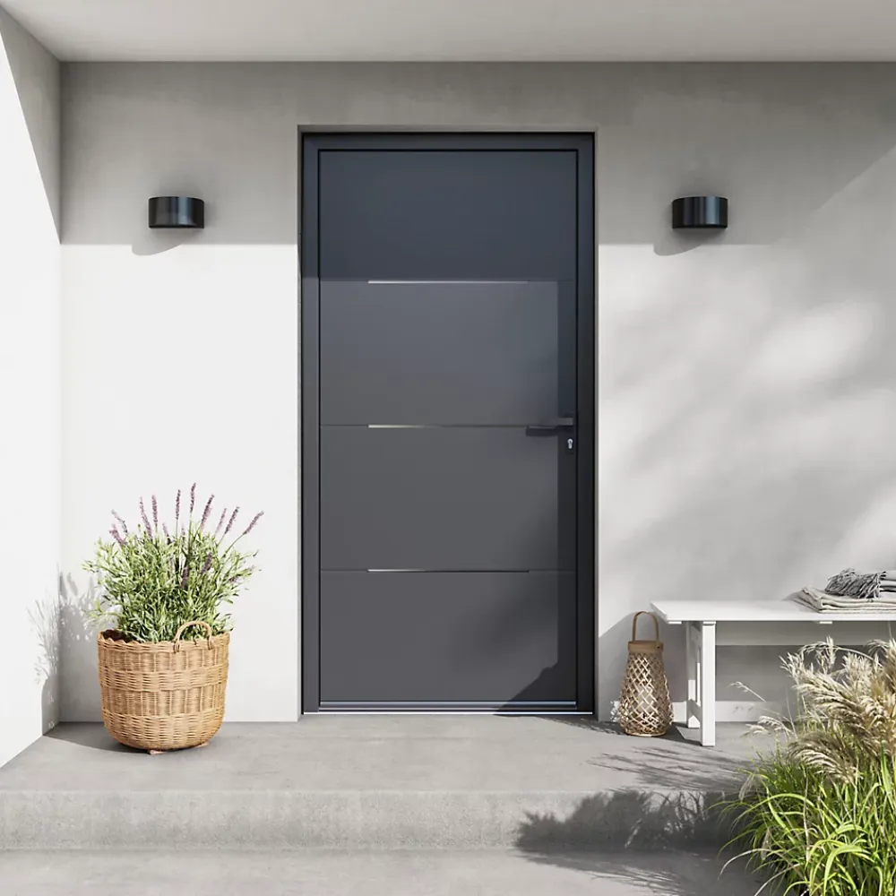 Fortia Porte D'Entrée<Porte d'entrée alu Leme gris RAL 7021 96 x h.218 cm poussant gauche
