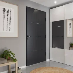 Fortia Porte D'Entrée<Porte d'entrée alu Leme gris RAL 7021 96 x h.218 cm poussant gauche