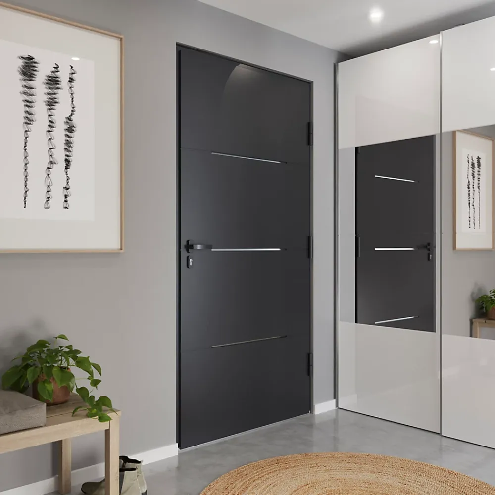 Fortia Porte D'Entrée<Porte d'entrée alu Leme gris RAL 7021 96 x h.218 cm poussant gauche